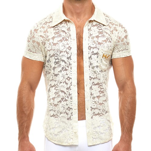 Chemise Modus Vivendi Floral Lace Shirt Semi-Transparent Ivory 04141 B48 - Picture 3 of 6