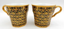 SET OF 2 THAI BENJARONG ART PORCELAIN HAND-PAINTED ENAMEL TEA CUPS