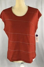 Westbound Women T-Shirt Top Slub PM Medium Petite Short Sleeve 100% Cotton Red
