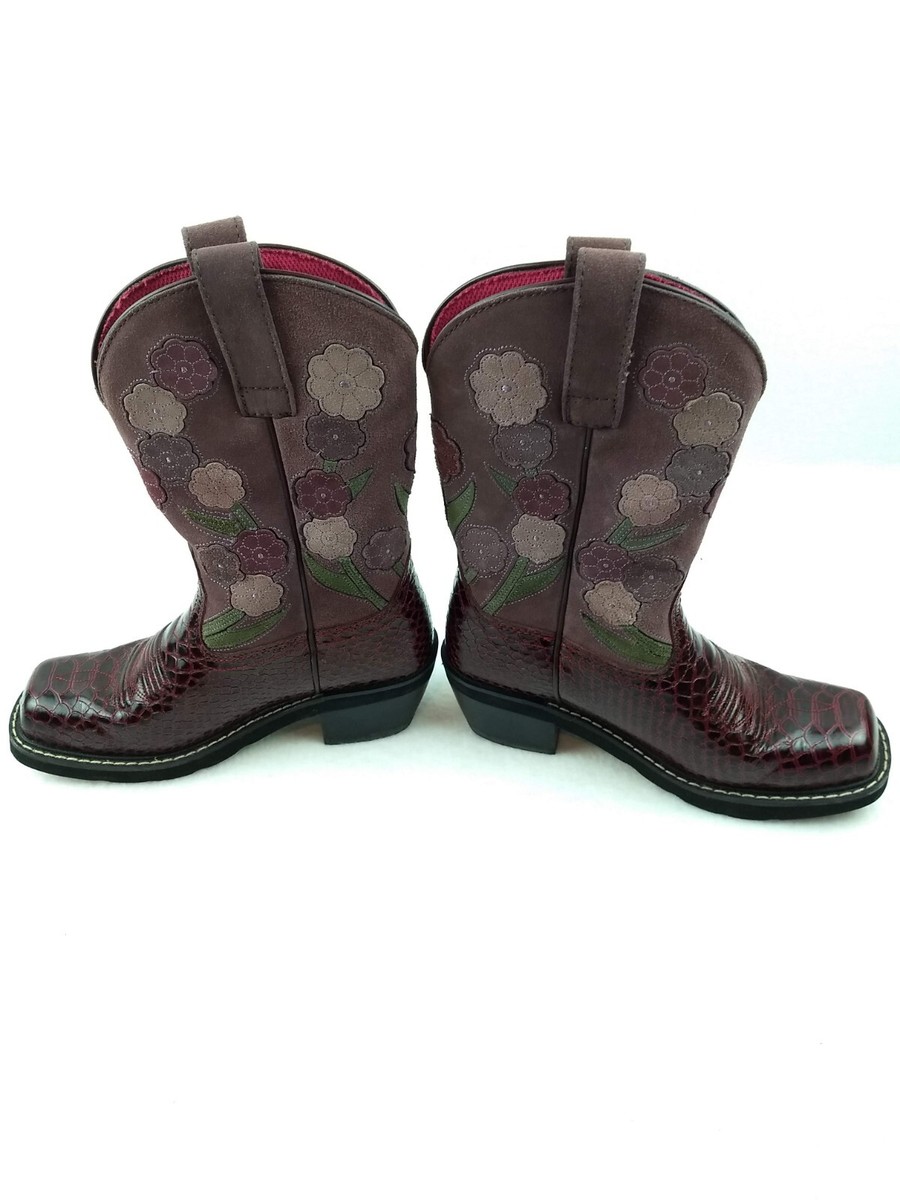 Ariat Womens 16263 Snake Print Floral Maroon Purple Leather Suede Boots  Sz