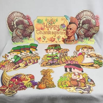 Lot Vintage Dennison Eureka Beistle Thanksgiving Fall Die Cut Cutout Decorations