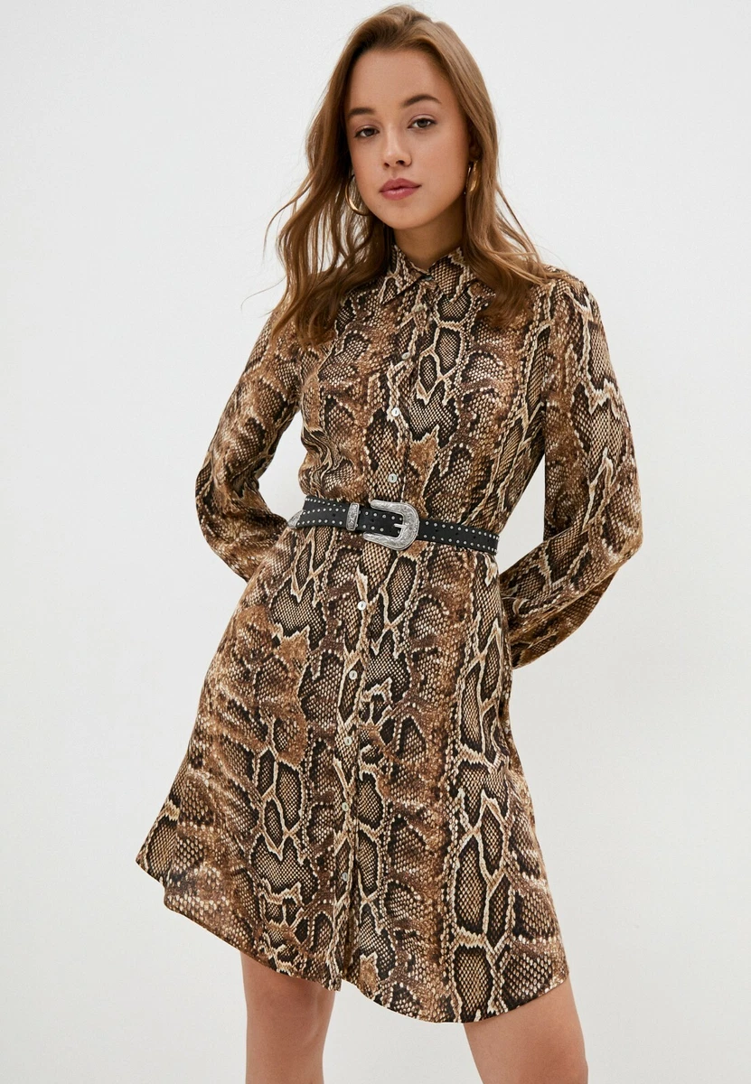 NEW MANGO Brown snake print shirt Dress size EUR M USA 6 | eBay