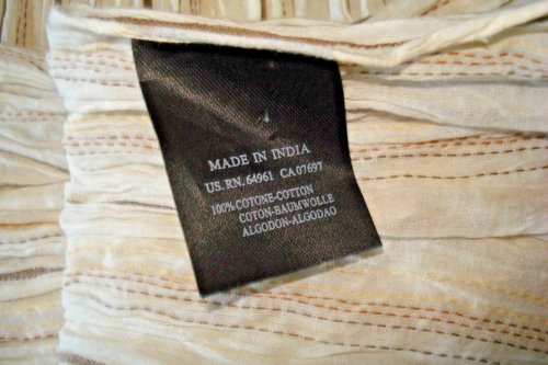 Scarf Unisex Various Beige Stripes on Ivory 100% Cotton Crinkled Made in India - Picture 5 of 7