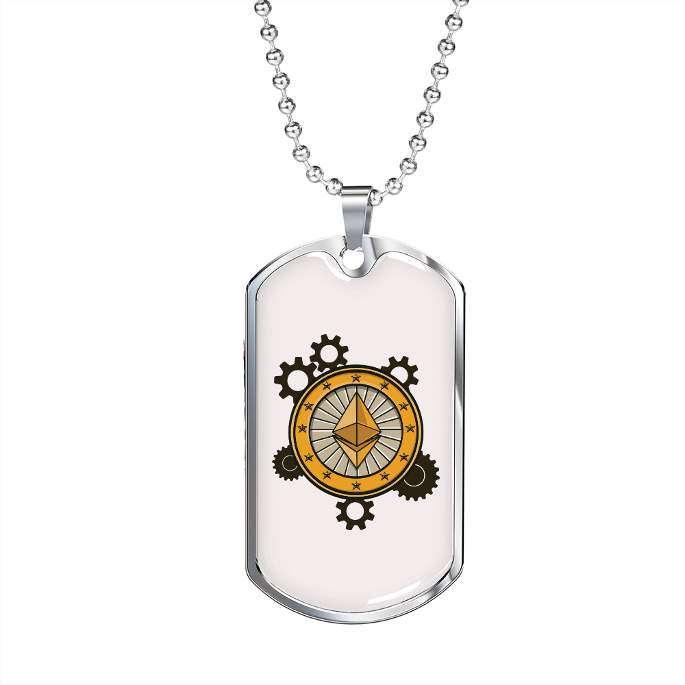 Ethereum Black Crypto Necklace Stainless Steel or 18k Gold Dog Tag 24