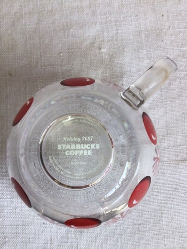 2007 Starbucks Coffee Holiday Peppermint Candy Clear Glass Coffee Cup Saucer Set - Picture 13 of 13