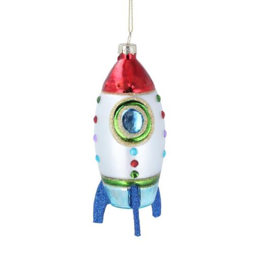 Gisela Graham Red/White/Blue Rocket Glass Tree Decoration - Picture 1 of 1