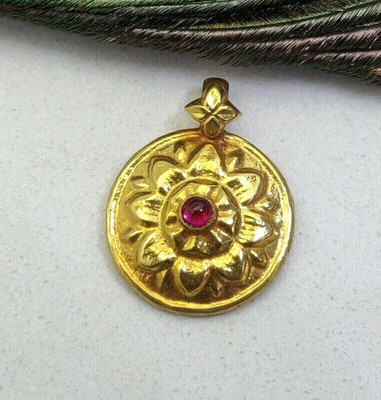 18k Yellow Gold Charm Pendant With Ruby Color Stone, 18k Solid Gold Finding, 15