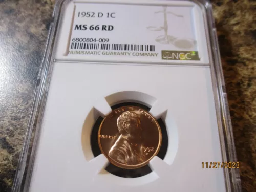 1952-D LINCOLN CENT NGC MS 66 RD    009
