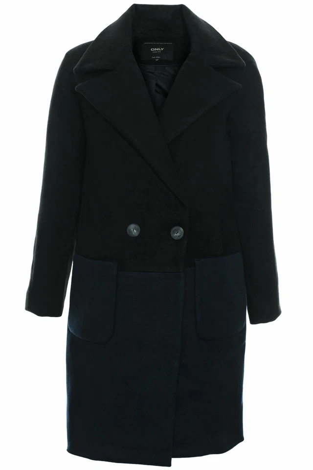 Only Christa Mantel Wollmantel Winterjacke Oversize Schwarz Blau Colorblock - Bild 1 von 1