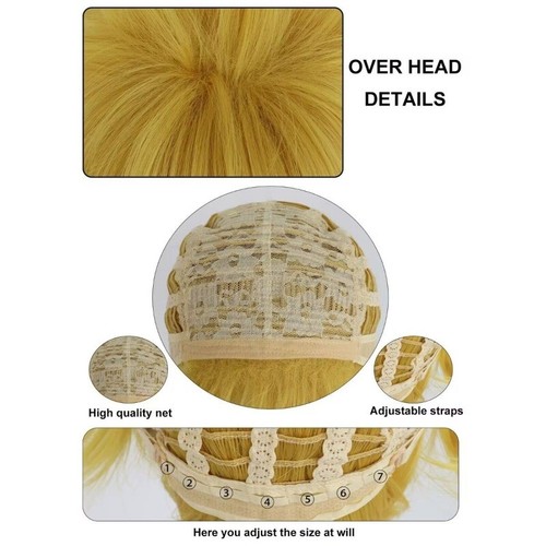 New Male Female Wig Straight Short Hair Wig Light Yellow Party Anime Full Wigs - Picture 4 of 5