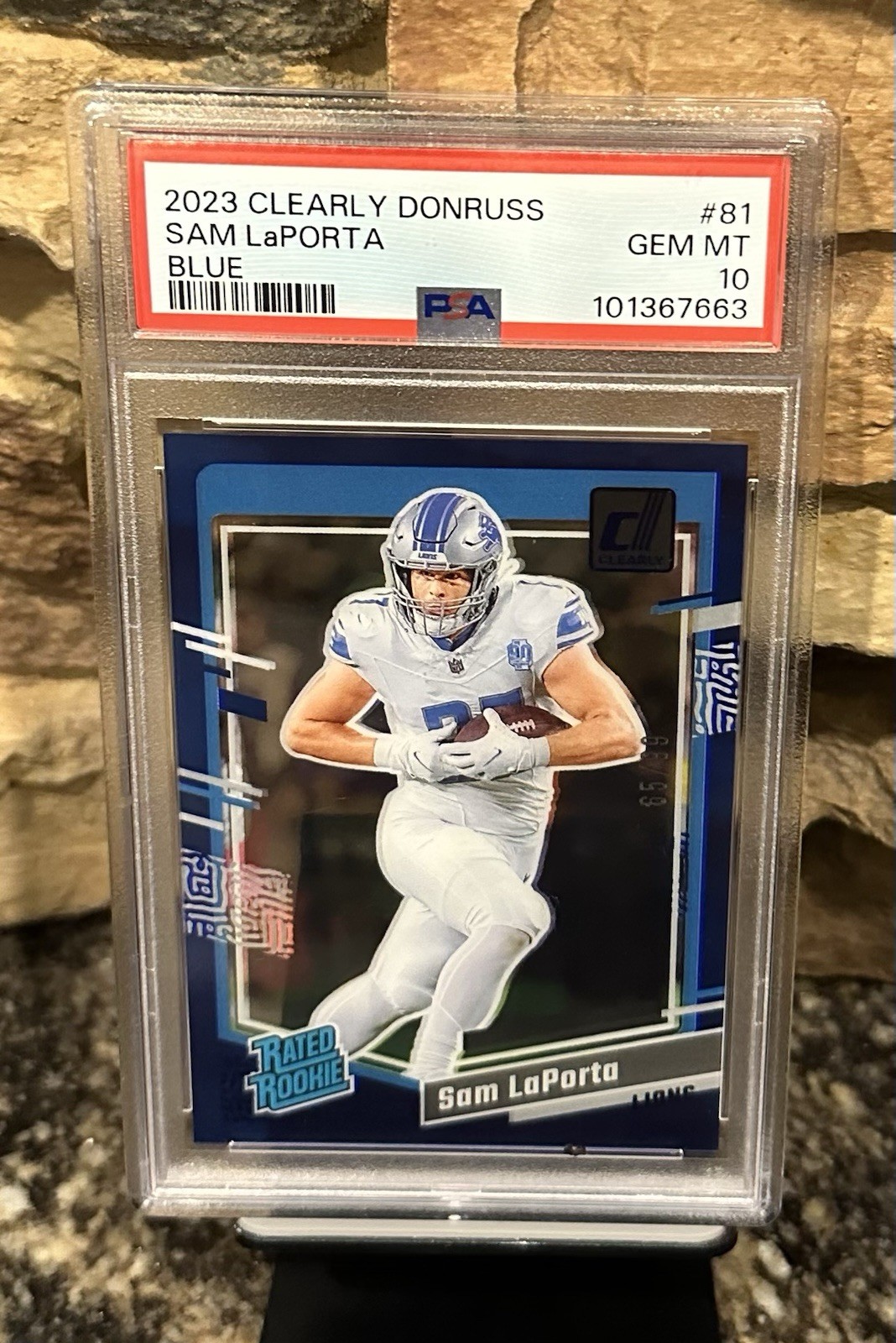 2023 Panini Clearly Donruss - Rated Rookie Sam LaPorta #81 Blue /99 (RC) PSA 10