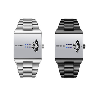 Men's Steampunk Stainless Steel Square Wrist Watch No-Hand Jumping Hour Display