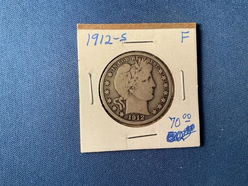 1912-S noted States Barber Half Dollar, Fine, L I Y Full, Btm Worn On BERT