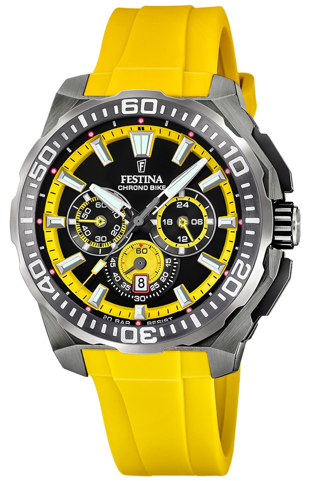 Festina Chrono Bike 2025 (45.5mm) Yellow & Black Dial / Yellow Rubber F20725/1
