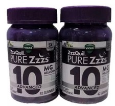 Vicks ZzzQuil PureZzzs 10 Advanced 10mg Melatonin 2 x 42 Gummies Exp. 07/26