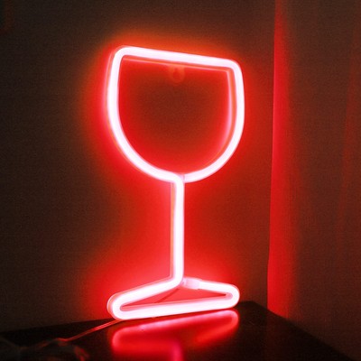 Wine Glass Neon Sign LED Lights for Bar Decor Cool Stuff Bistro Bedroom Decor