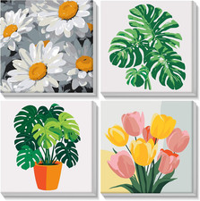 4 St&uuml;ck Kr&auml;ftige Botanische Motive Malen nach Zahlen Erwachsene Anf&auml;nger, DIY Ge