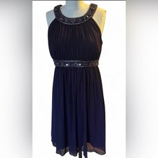Xscape Size 10 Purple Beaded Halter Cocktail Dress Empire Waist Formal