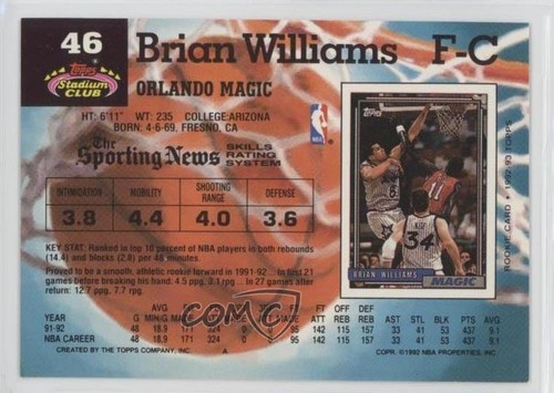 1992-93 Topps Stadium Club Bison Dele Brian Williams #46 - Picture 2 of 4