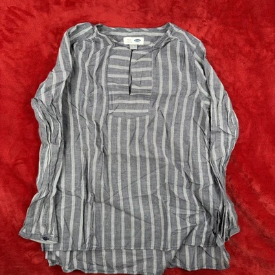Old Navy Femme M Haut Tunique Bleu Blanc Rayé 100% Coton Manche Longue - Photo 1/4