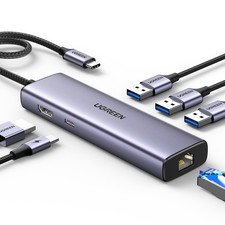 UGREEN Revodok 6 in 1 USB C Hub Gigabit Ethernet Adapter with 4K HDMI, Grey