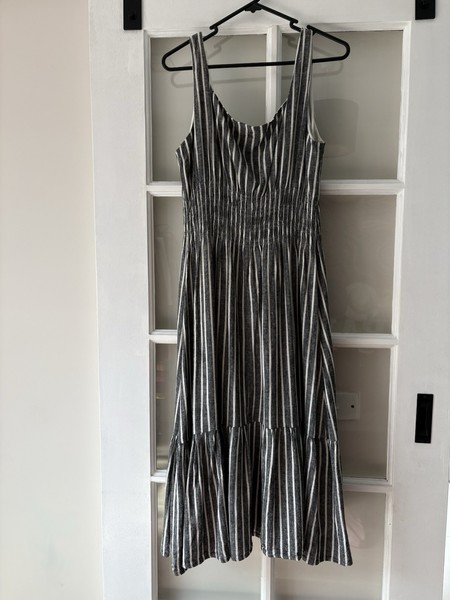 Dotti Black/White Striped Maxi Sundress Sleeveless Button Front - Size 14