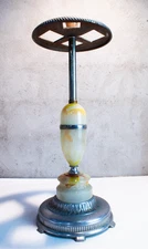 Vintage Art Deco Slag Glass Lighted Smoking Stand Chrome Finish As Is