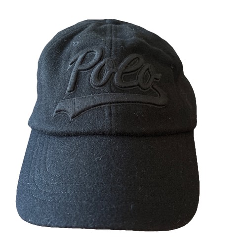 Ralph Lauren WOOL Black Cap Hat Embossed POLO LeatherStrapBack Adjustable Unisex