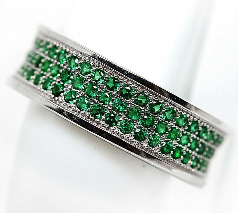 1CT Heat Treated Green Tourmaline 925 Sterling Silver Eternity Ring Sz 8 MM6-4