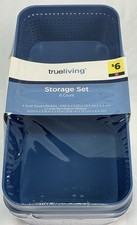 TrueLiving Storage Set 6 Count - Blue Plastic Baskets 4 Small And 2 Large New