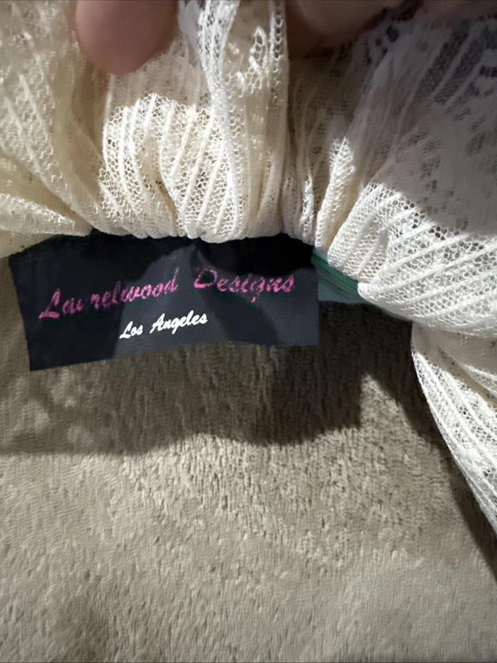 Laurelwood Designs Los Angeles Blue Accent Pillow With A Cream Lace - Image 3 of 3