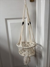 Vintage White Macrame 24&rdquo; Plant Hanger Holder Beaded 19cm Diameter