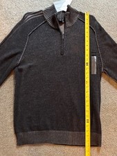NWT MENS CALVIN KLEIN JEANS 1/4 ZIP NECK MARL BLACK COTTON KNIT LARGE