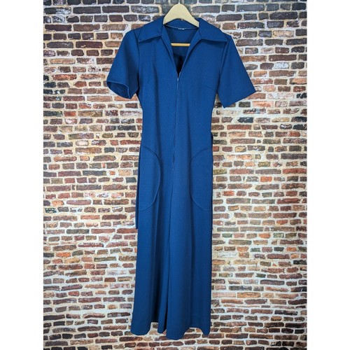 Vintage 70's Jumpsuit Blue Ladies Disco Collared Jumpsuit Pockets Small Medium - Picture 6 of 10
