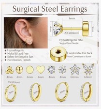 Piercing Stud Hypoallergenic Hoop Earring for Women Men Surgical Stainless Steel