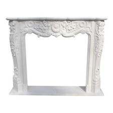 Cheminée baroque en marbre blanc, fabriquée sur mesure