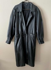 Womens 100 Real Leather Black Trench Coat w/ Belt Made in India Sz Small/Med
