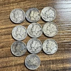 Lot of 10 Mercury Dimes Silver Coins 1941, 1944, 1945 10C Circulated