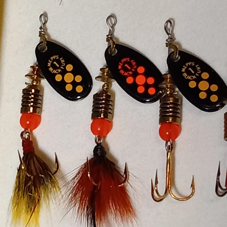 Lote de 9 señuelos de pesca giratorios MEPPS #0 #1 1/12 oz a 1/8 oz algunos de colección Foto 4 de 4