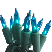 20 Mini Incandescent Teal Lights on Green Cord - Lite Source