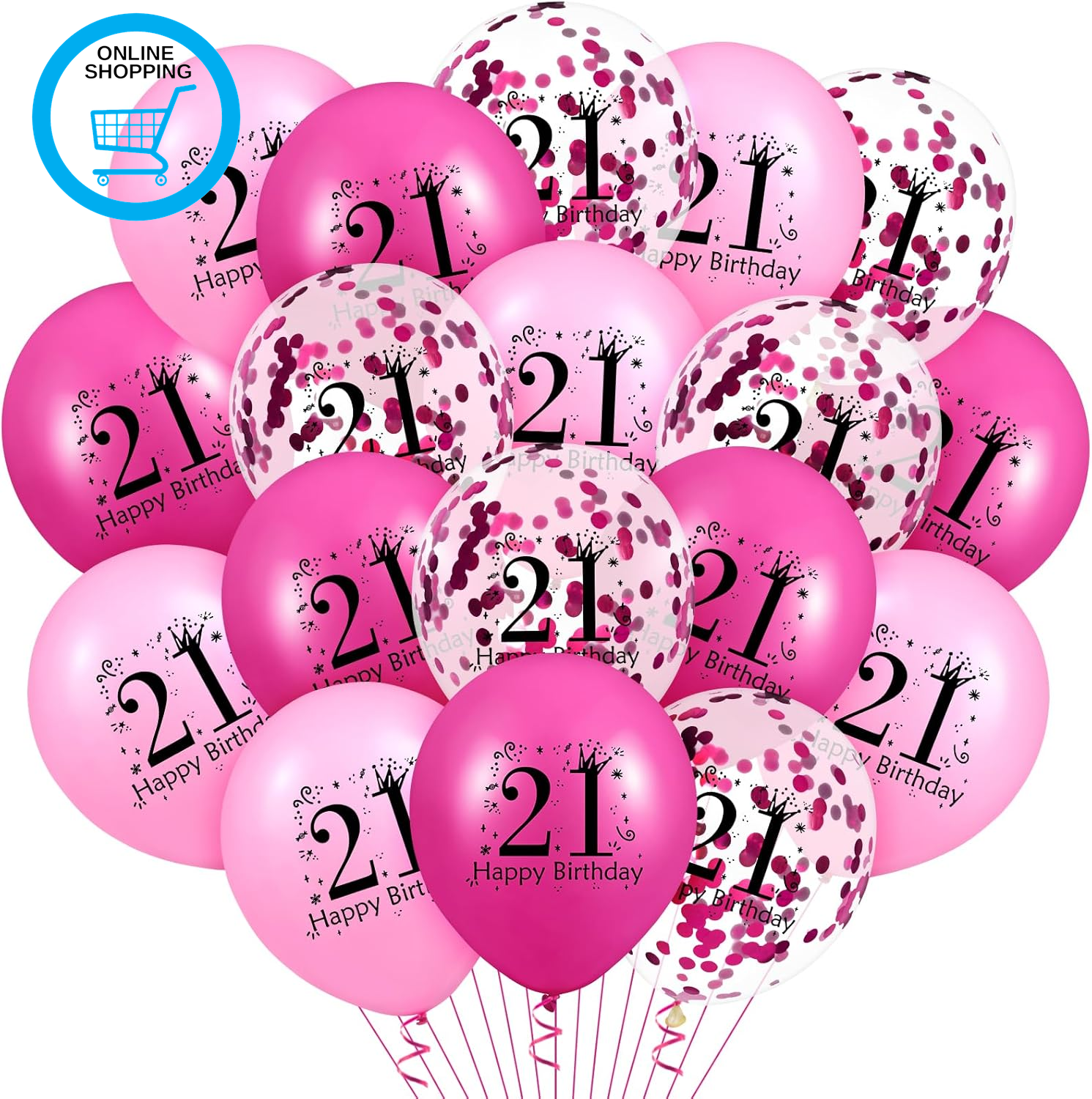 18Pcs 21St Birthday Balloons Pink Happy 21St Birthday Confetti Latex Balloons fo