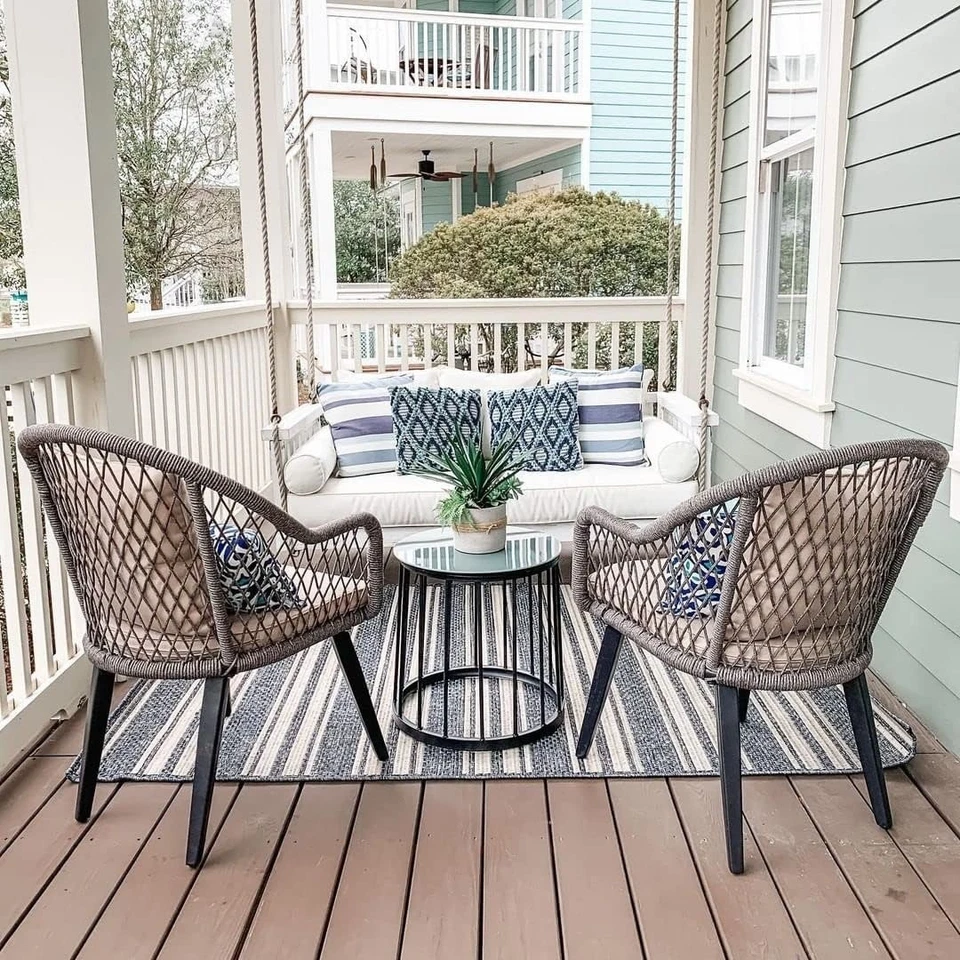 3 Piezas Sillas de Patio Sillas de Exterior Silla de Patio Silla de Jardín con Mesa Redonda Foto 2 de 4