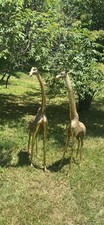 2 Rare Vintage Mid-Century Brass Giraffe Sculptures 52” Tall Animal Art 