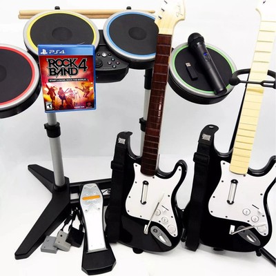Rock Band 4 PS4 PS5 Bundle Set w/ 2 Guitars Drums Wireless Mic