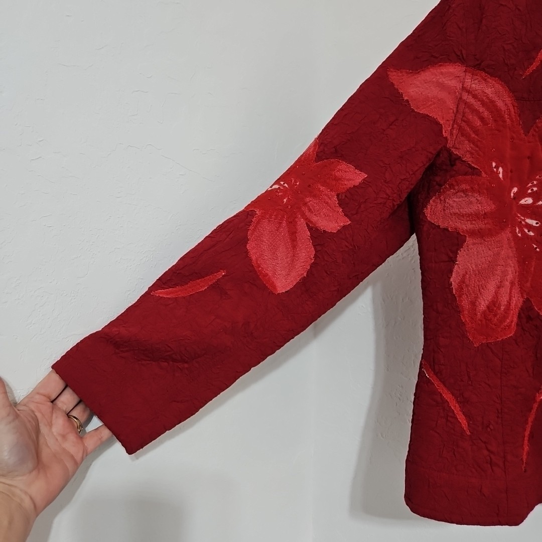 Multiples Red Floral Button Up Jacket Women's Sz … - image 4