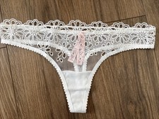 Victoria's Secret Panties Thong Panty Lacie White Eyelet Lace Mesh Floral Medium