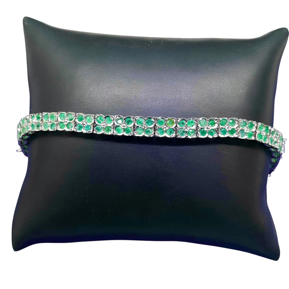 Brazalete Tenis Esmeralda Natural 15,10 Gms Plata 925 14K WG/Rodio Pulido Foto 3 de 4