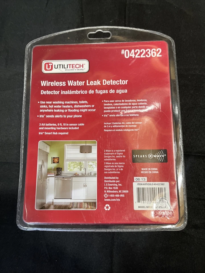 Utilitech Wireless Water Leak Detector Flood Sensor 0422362 New Sealed NIP NOS - Image 2 of 2