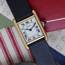 Cartier 1970s Small Tank Must Gold-Plated Plaque 20 Microns 20mm Manual Wind 10