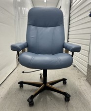 Ekornes Stressless Consul Recliner Sparrow Blue Leather Office Desk Chair